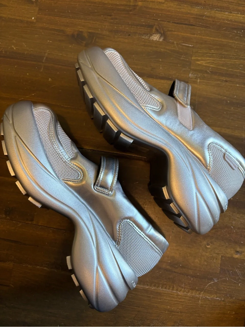 Charles & Keith Metallic Curved Platform Mary Jane Sneakers Silver 37 Edgy Goth